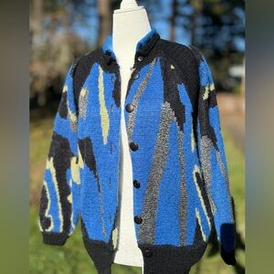 Vintage Black and Blue Van Gogh Wool Mohair Cardigan